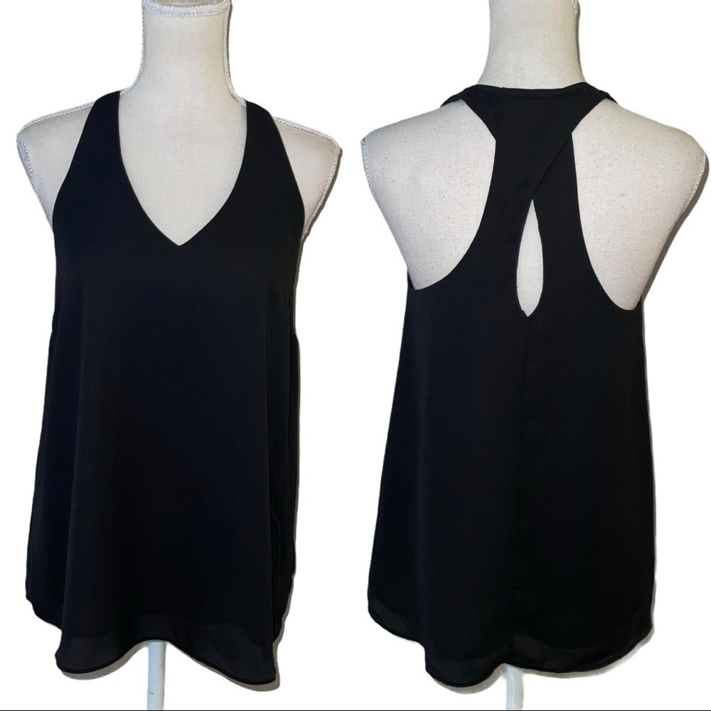 Black Chiffon Layered Tunic Sleeveless Blouse